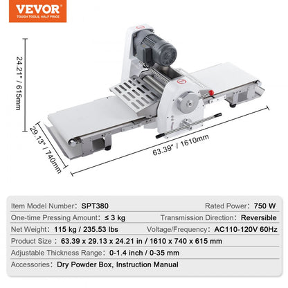 SPL380 - 15.7" VEVOR Electric Dough Sheeter with Adjustable Thickness and Folding Design