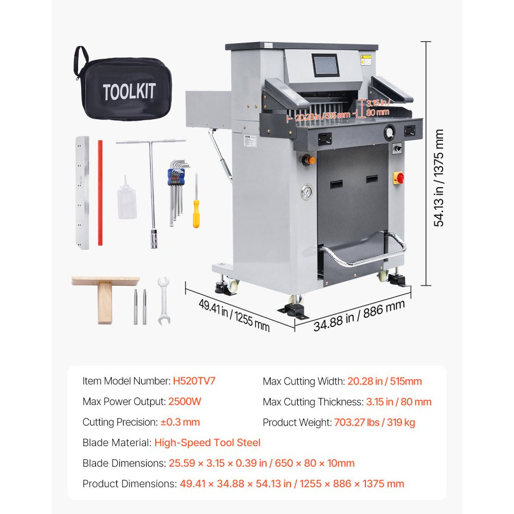 H520TV7 - 20.28" Electric Hydraulic Paper Cutter with Touchscreen & Precision Cutting
