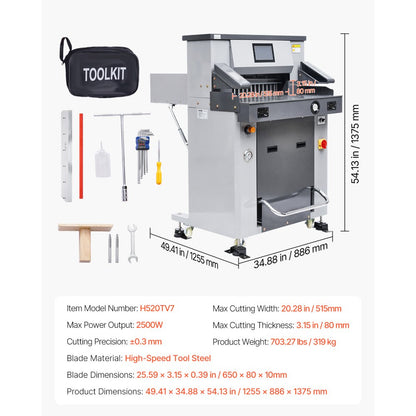 H520TV7 - 20.28" Electric Hydraulic Paper Cutter with Touchscreen & Precision Cutting