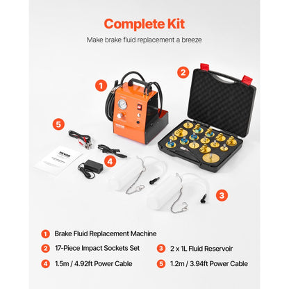 YS-0115A - Electric Brake Fluid Replacement Kit with 17 Adapters, 12V/220V Support
