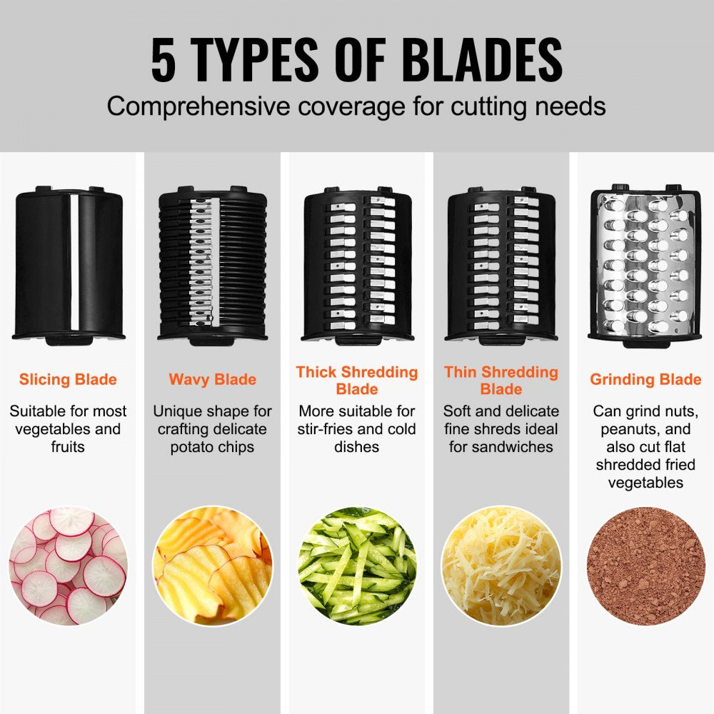 VS1J-S - Powerful 250W Electric Cheese Grater with 5 Stainless Steel Blades