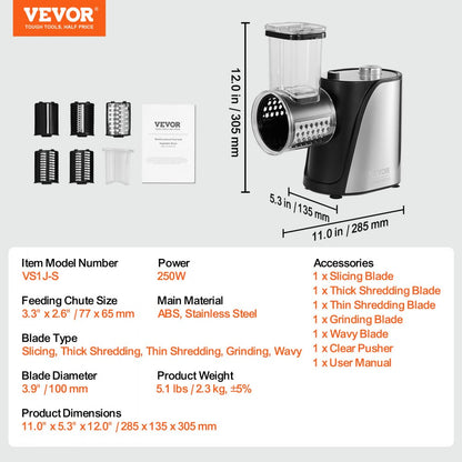 VS1J-S - Powerful 250W Electric Cheese Grater with 5 Stainless Steel Blades