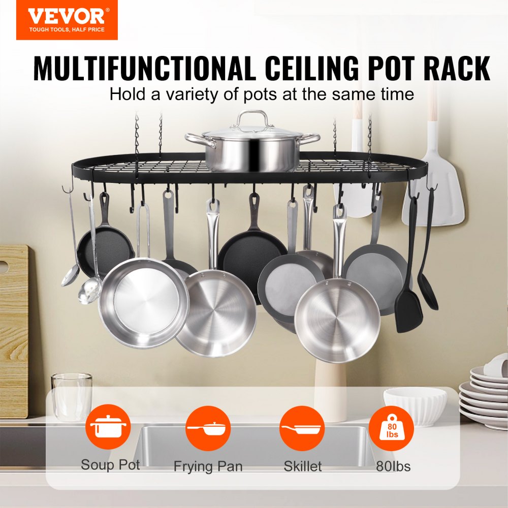 LX-P9251E - 36" Carbon Steel Hanging Pot Rack with 20 S-Hooks