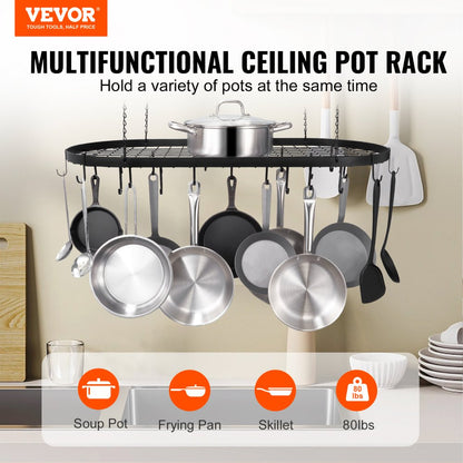 LX-P9251E - 36" Carbon Steel Hanging Pot Rack with 20 S-Hooks