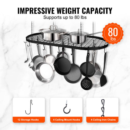 LX-P9251E - 36" Carbon Steel Hanging Pot Rack with 20 S-Hooks