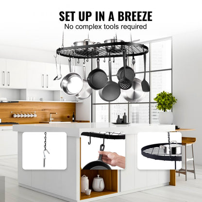 LX-P9251E - 36" Carbon Steel Hanging Pot Rack with 20 S-Hooks