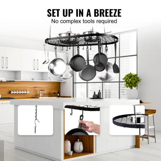 LX-P9251E - 36" Carbon Steel Hanging Pot Rack with 20 S-Hooks