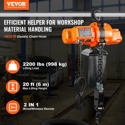 H10 - 2200 lbs VEVOR Electric Chain Hoist, 20 ft Lifting Power