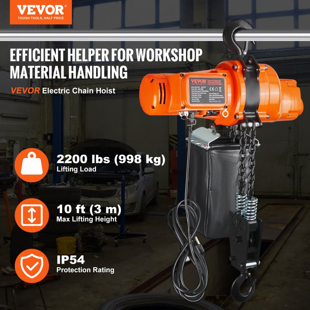 H10 - 2200 lbs VEVOR Electric Chain Hoist with Remote Control