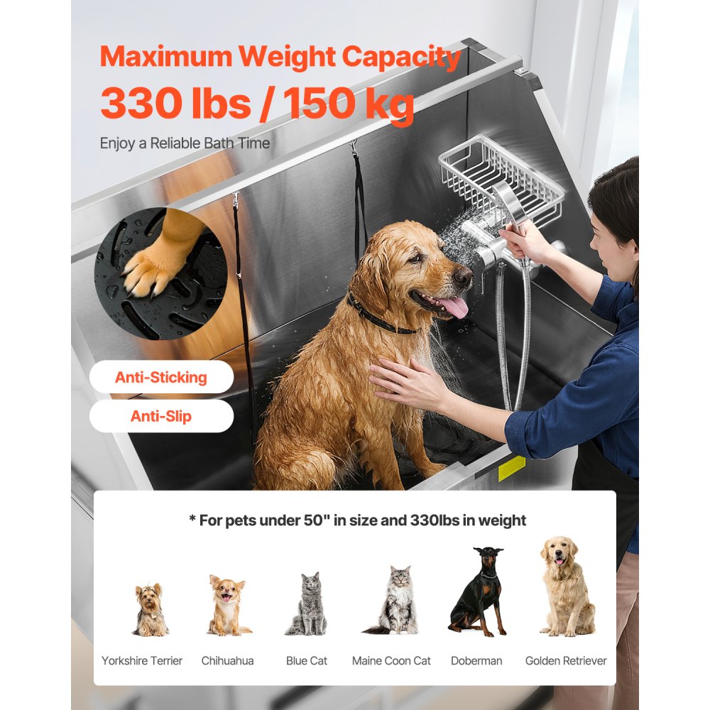 K1E01028 - 50" Stainless Steel Dog Grooming Tub with Electric Lift and Filter