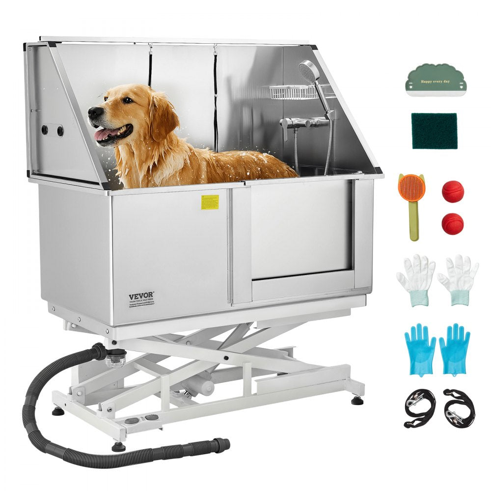 K1E01028 - 50" Stainless Steel Dog Grooming Tub with Electric Lift and Filter