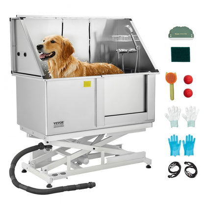 K1E01028 - 50" Stainless Steel Dog Grooming Tub with Electric Lift and Filter