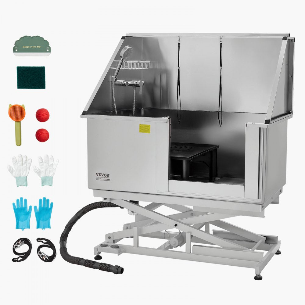 K1E01028 - 50" Stainless Steel Dog Grooming Tub with Electric Lift and Filter