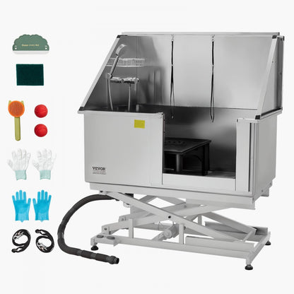 K1E01028 - 50" Stainless Steel Dog Grooming Tub with Electric Lift and Filter