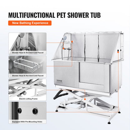 K1E01027-U - 50" Adjustable Stainless Steel Dog Grooming Tub for All Breeds