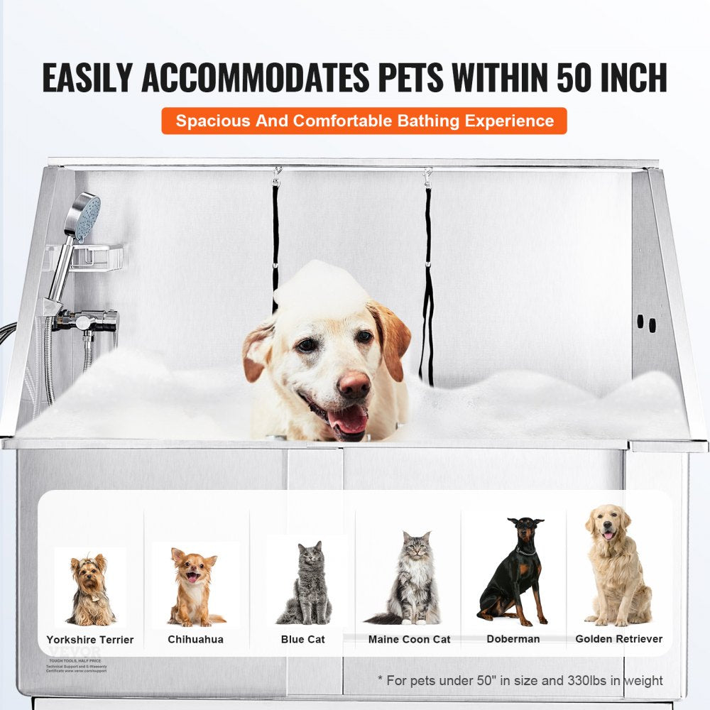 K1E01027-U - 50" Adjustable Stainless Steel Dog Grooming Tub for All Breeds