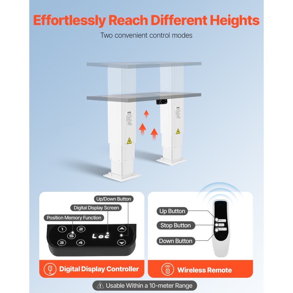 IPTT-DD-DL-360-H - 14.2-31.1 in Adjustable Aluminum Lift Table with Remote