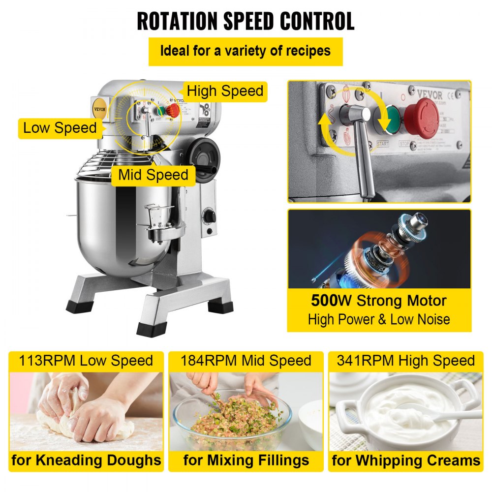 B15B - 15Qt Stainless Steel Commercial Mixer with Timer and 500W Motor