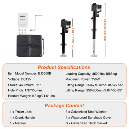 EJ3500B - VEVOR 3500 lbs Electric Trailer Jack with Push-Button Operation