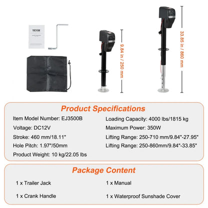 EJ3500B - 4000 lbs VEVOR Electric Trailer Jack with Waterproof Cover