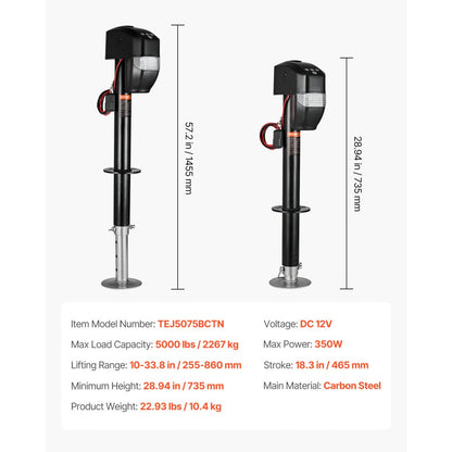 TEJ5075BCTN - Heavy-Duty Electric Trailer Jack 5000 lbs with LED Light