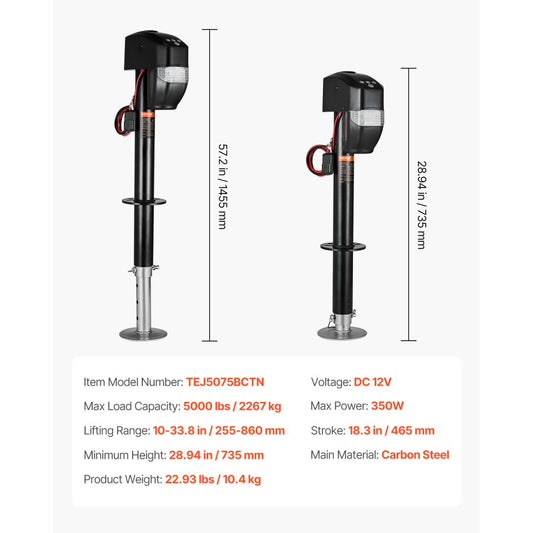 TEJ5075BCTN - Heavy-Duty Electric Trailer Jack 5000 lbs with LED Light
