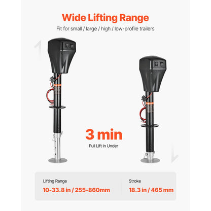 EJ5021B - Heavy-Duty Electric Trailer Jack 10"-33.8" Range, 5000 lbs Capacity