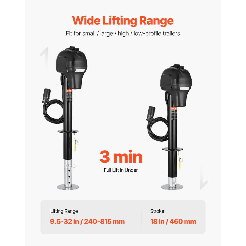 BASIC3500-2-7P - Heavy-Duty Electric Trailer Jack 3500 lbs, 9.5"-32" Lift Range