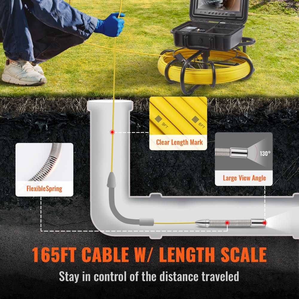 010477609781 - 720p VEVOR Sewer Inspection Camera with 165 ft Cable