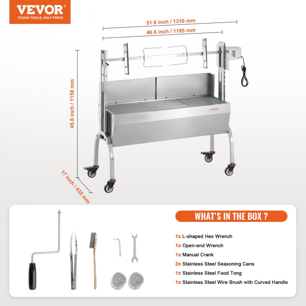 JY-MY-KYLDB-46-120 - 52W Rotisserie Grill Kit for Up to 198 lbs