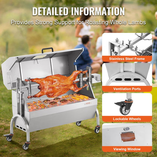 JY-MY-KYLQG-46-120 - 198 lb Capacity Stainless Steel Rotisserie Grill with 52W Motor