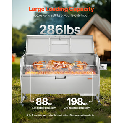 JY-MY-KYLQG-56-120 - 286lbs Rotisserie Grill for BBQ, Stainless Steel Design