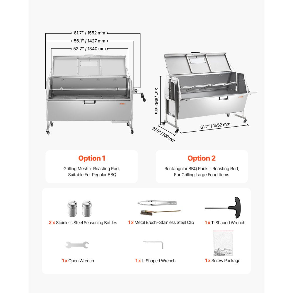 JY-MY-KYLQG-56-120 - 286lbs Rotisserie Grill for BBQ, Stainless Steel Design