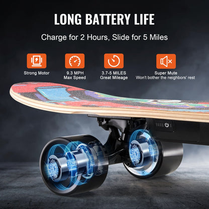 SYL-03A - VEVOR Electric Longboard Skateboard, 9.3 mph, 5-Mile Range