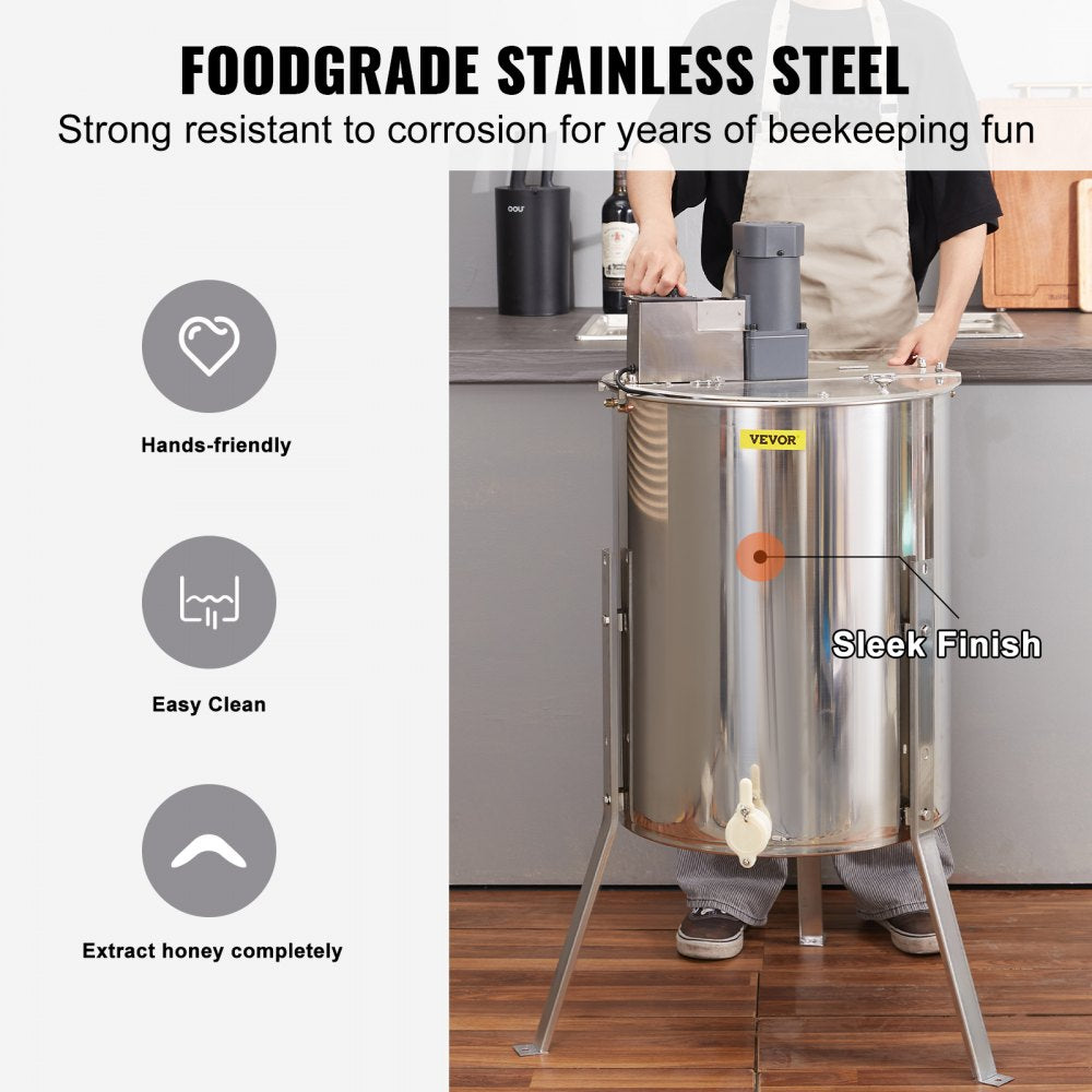 DD-4/8 - Stainless Steel 4/8 Frame Honey Extractor with Transparent Lid