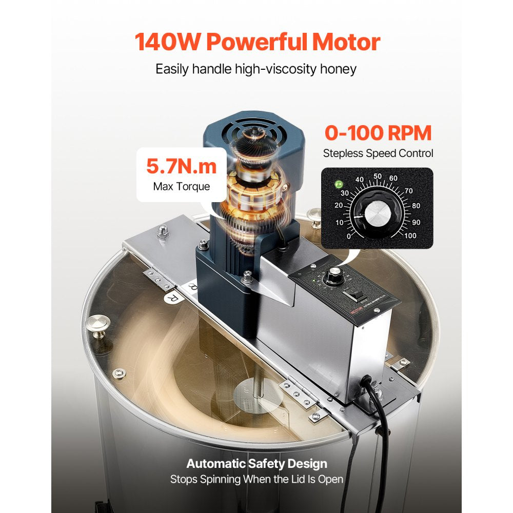 HE-15C-3E-US - 3-Frame Stainless Steel Honey Extractor with Adjustable Speed