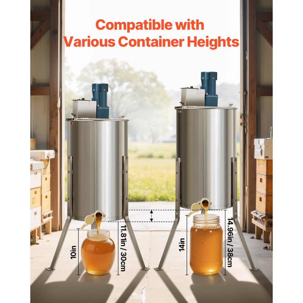 HE-15C-3E-US - 3-Frame Stainless Steel Honey Extractor with Adjustable Speed