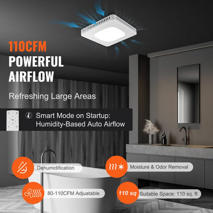 BT-BPT280AS - VEVOR 110 CFM LED Exhaust Fan with Humidity Control