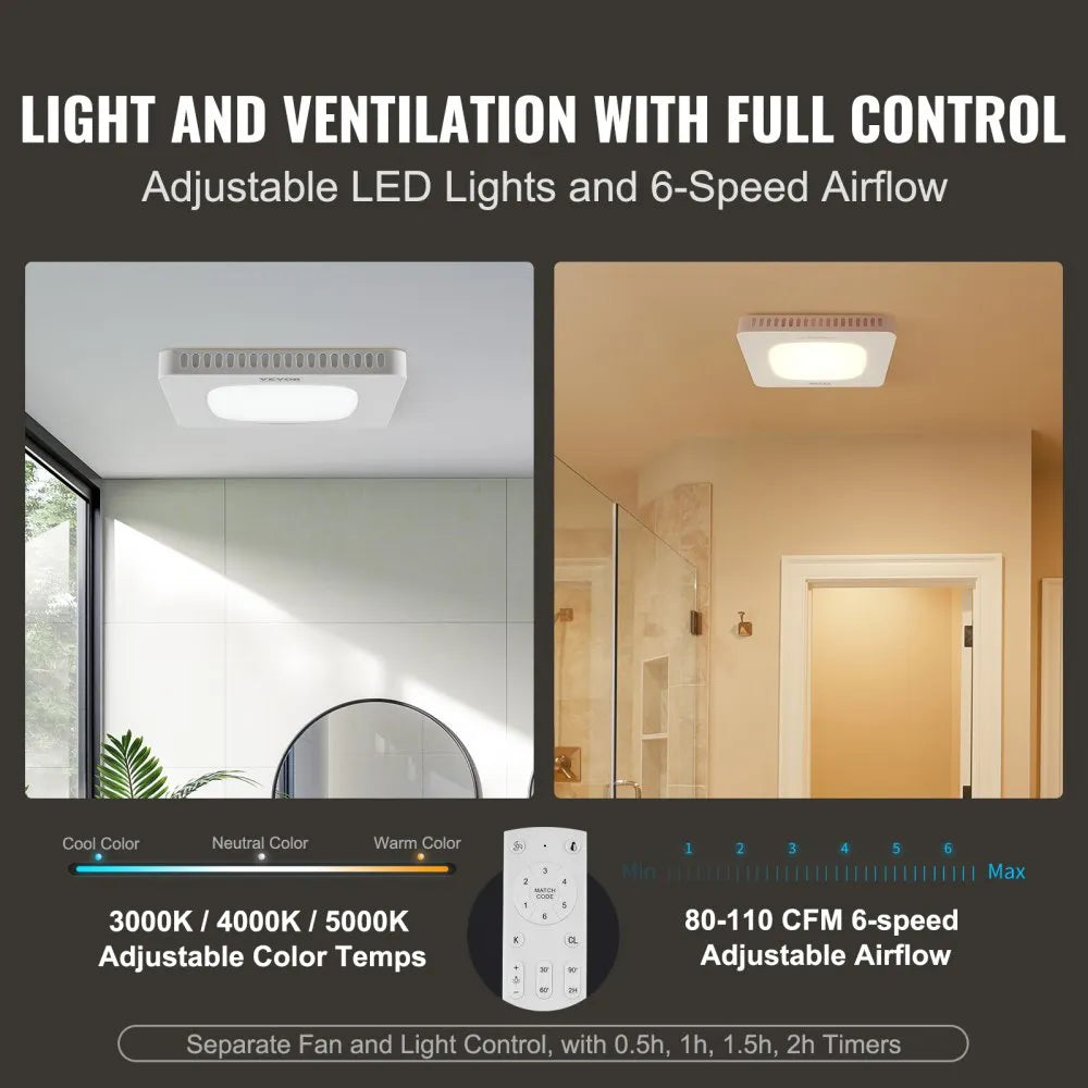 BT-BPT190BL - VEVOR 110 CFM Low-Noise Bathroom Exhaust Fan