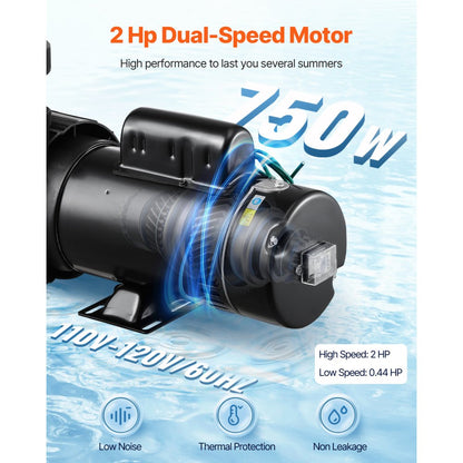 HAP1500A-2/4 - 2 HP Dual-Speed Pool Pump, Copper Motor, 118 GPM