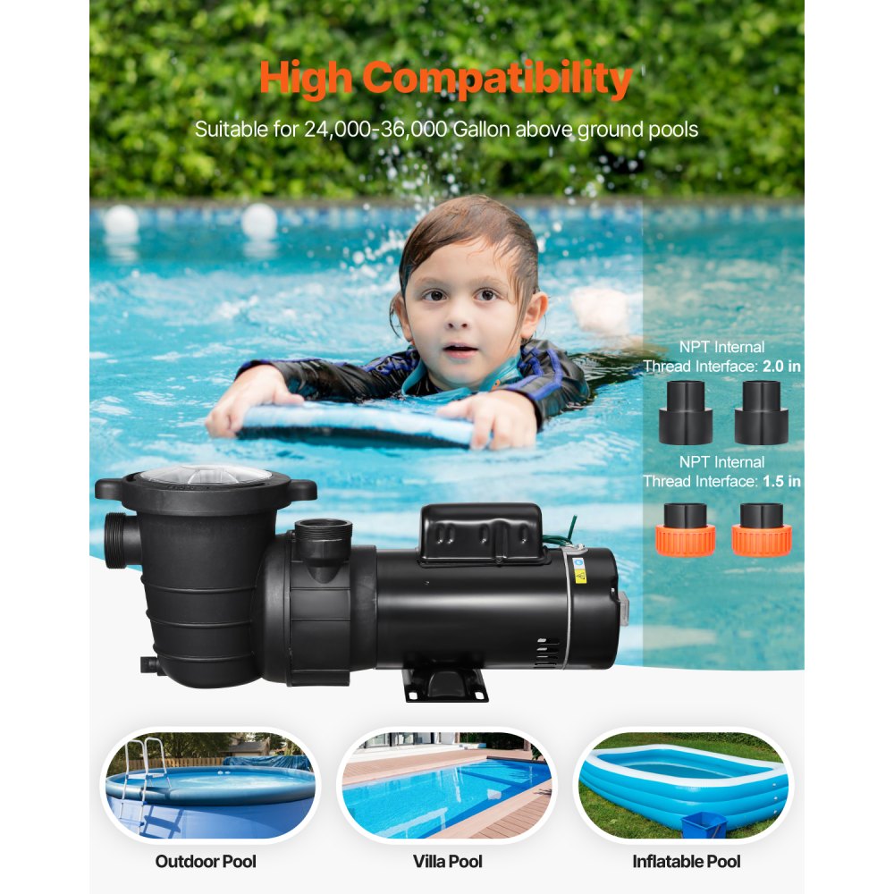 HAP1500A-2/4 - 2 HP Dual-Speed Pool Pump, Copper Motor, 118 GPM