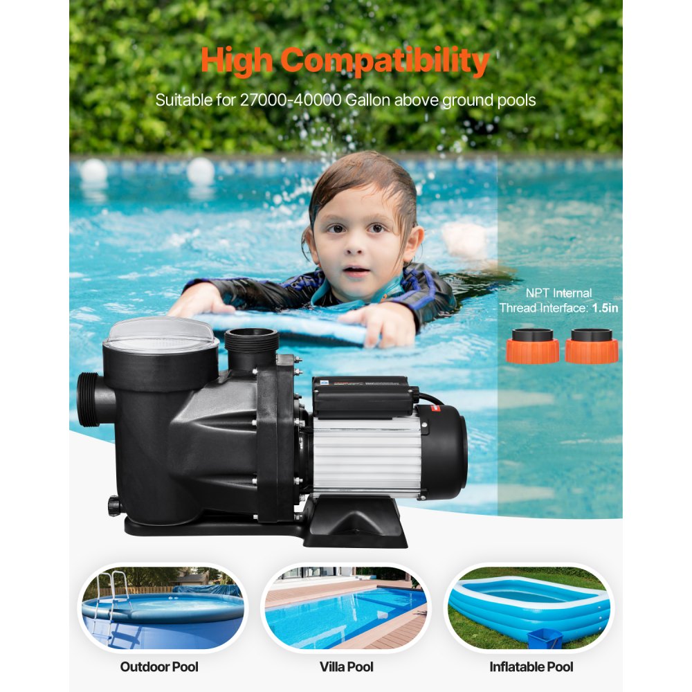 SPP1800 - 2.5 HP Above Ground Pool Pump, 148 GPM, 220V Performance