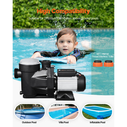 SPP1800 - 2.5 HP Above Ground Pool Pump, 148 GPM, 220V Performance