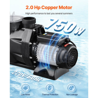 SPP1500 - 2 HP Corrosion-Resistant Pool Pump with 135 GPM Flow Rate