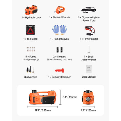 DSJA380+ Electric Car Jack Kit with Inflator & Impact Wrench - 5 Ton