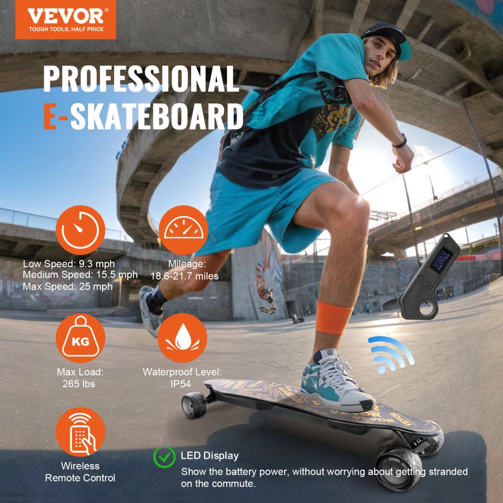 SYL-10B - VEVOR Electric Longboard, 25 mph Speed, 21.7 Mile Range