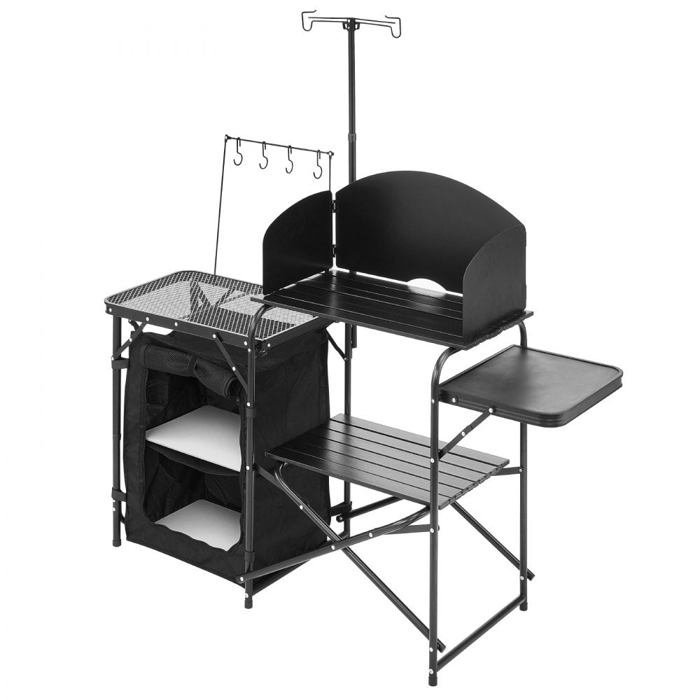 T2974 - Portable Aluminum Camping Kitchen Table with Storage and Windshield