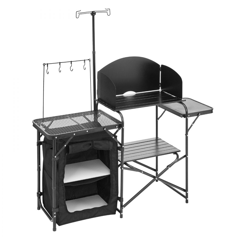 T2974 - Portable Aluminum Camping Kitchen Table with Storage and Windshield