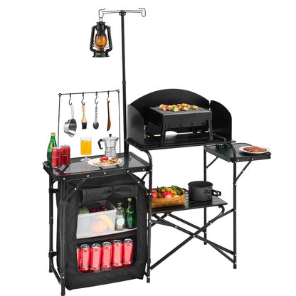 T2974 - Portable Aluminum Camping Kitchen Table with Storage and Windshield