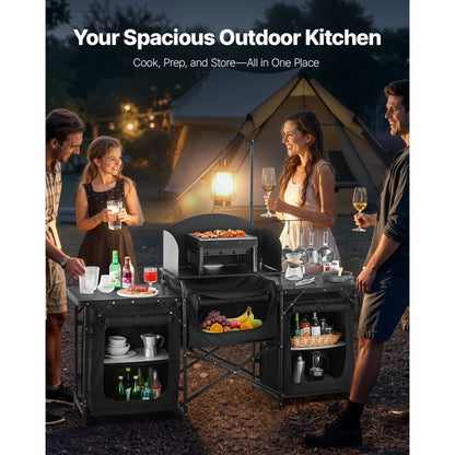 SKU11 - Portable Aluminum Camping Kitchen Table with Windshield & Storage Shelf